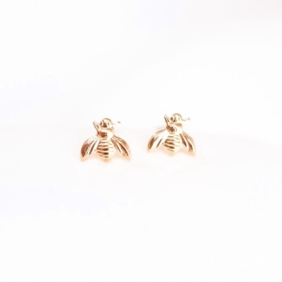 Tiny Honeybee Stud Earrings in 925 Sterling Silver, Gold, or Rose Gold Filled - Picture 8 of 15